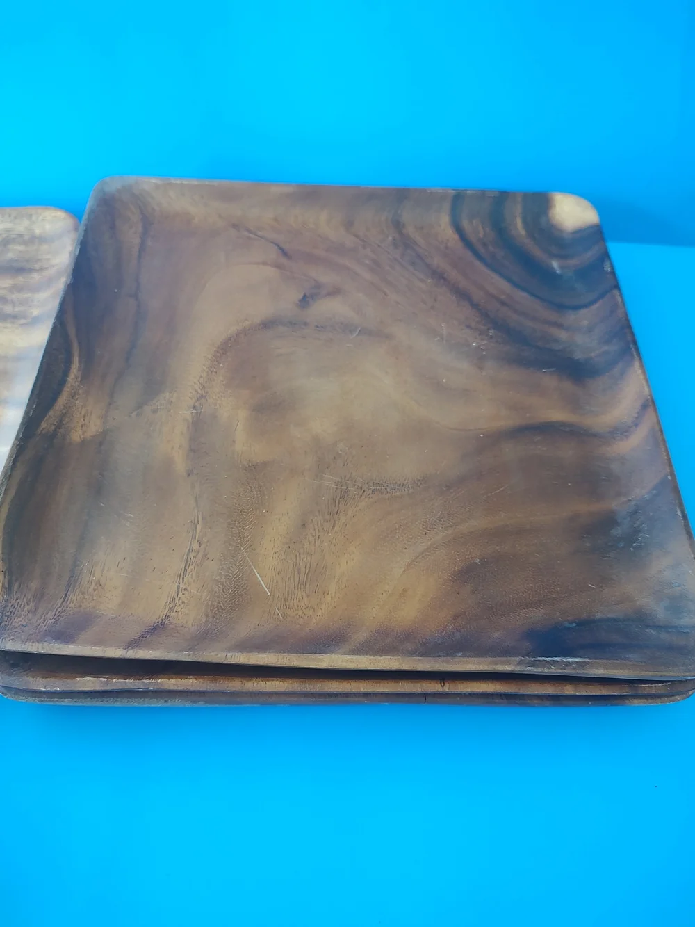 Stack of Wooden Square Serving Trays Vintage - Brown